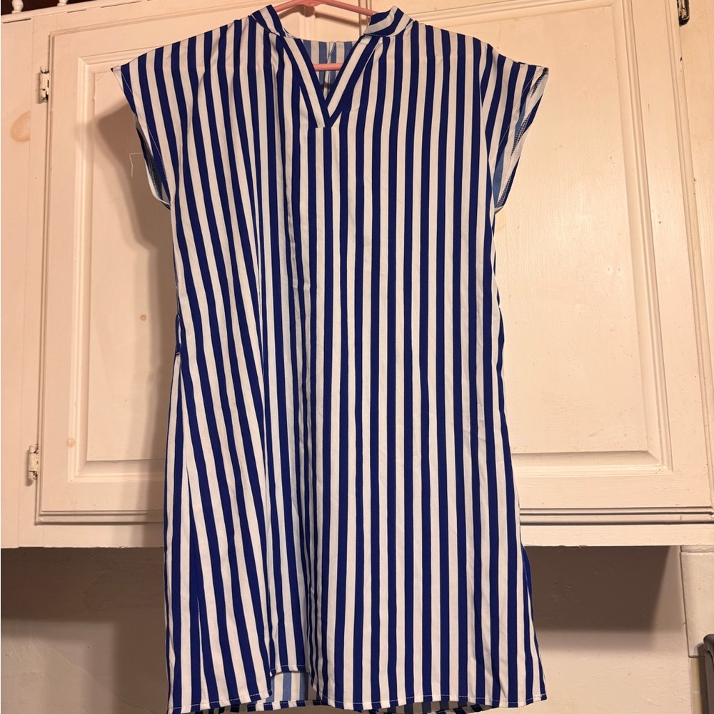 Chic Nation Navy and White Striped midi Dress